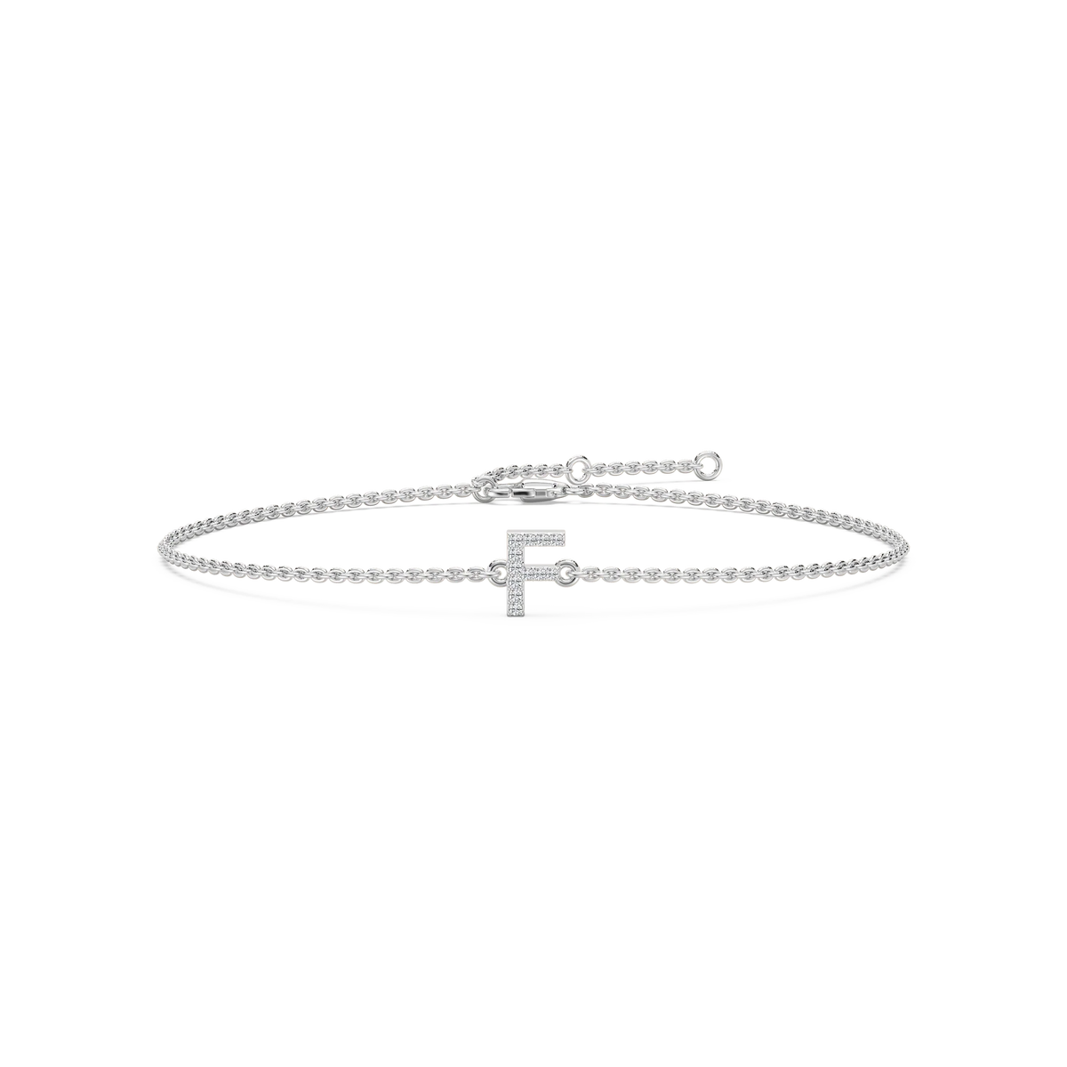 1/8 ctw Round LGD Initial Bracelet – 7 Inches - 14K White Gold / F
