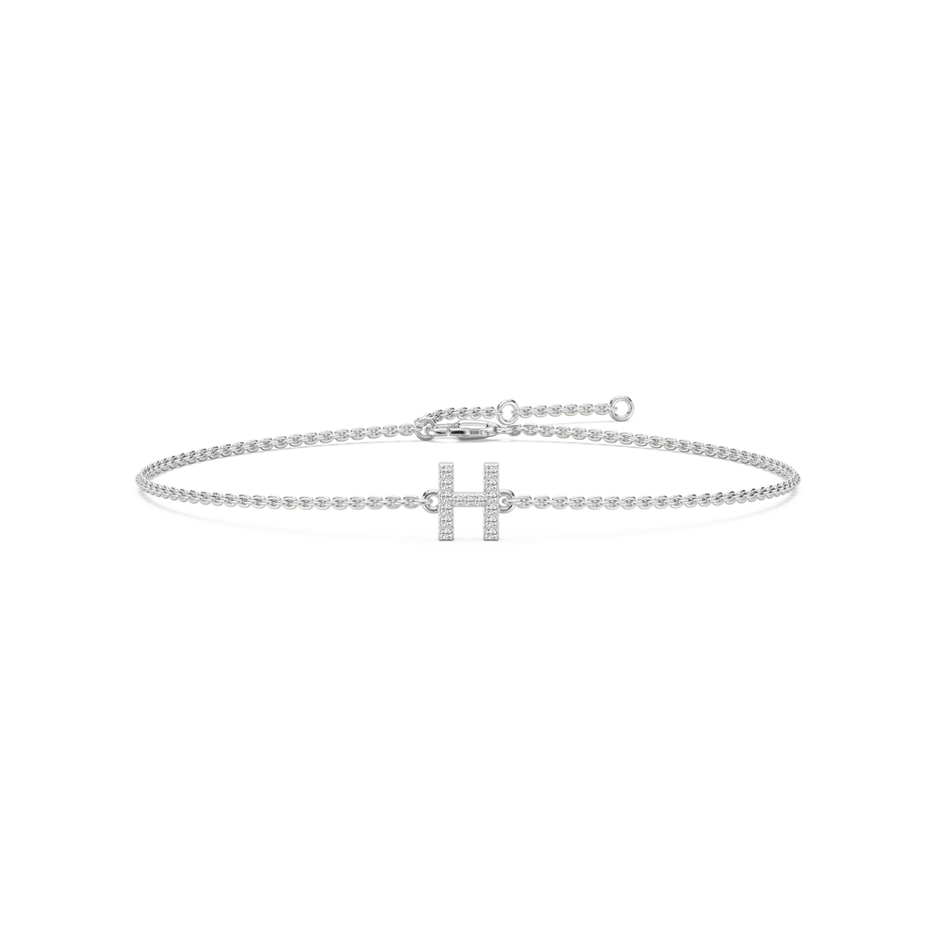1/8 ctw Round LGD Initial Bracelet – 7 Inches - 14K White Gold / H
