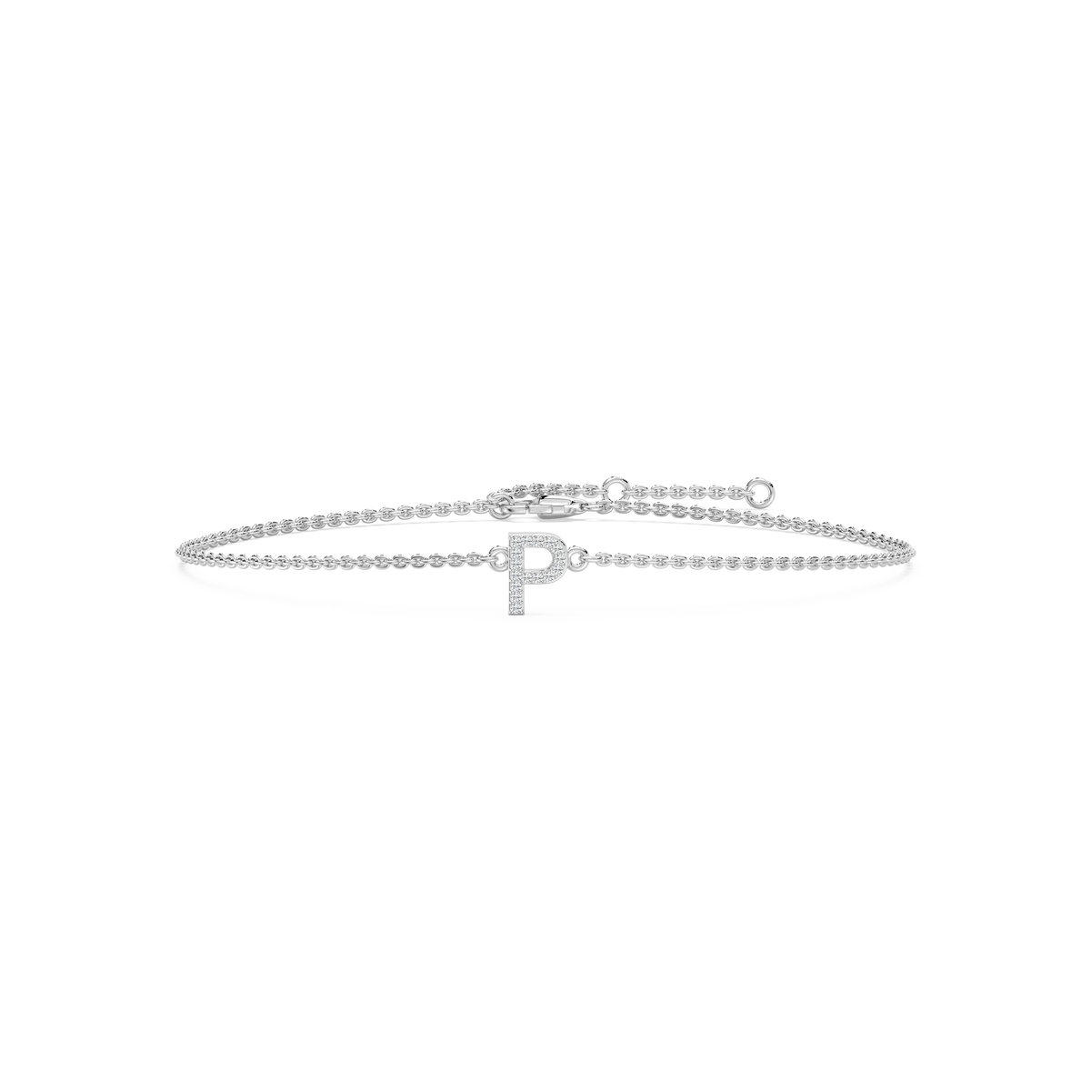 1/8 ctw Round LGD Initial Bracelet – 7 Inches - 14K White Gold / P