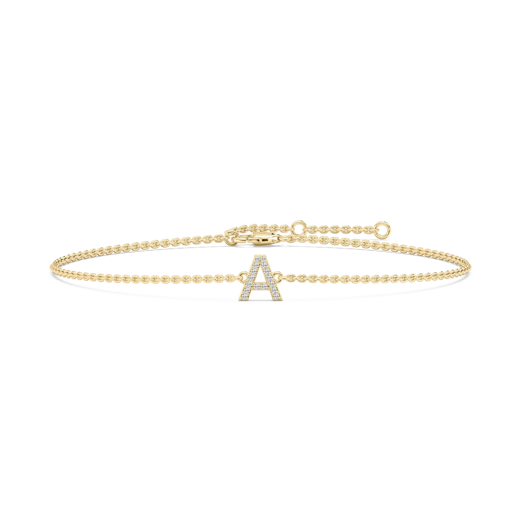 1/8 ctw Round LGD Initial Bracelet – 7 Inches - 14K Yellow Gold / A