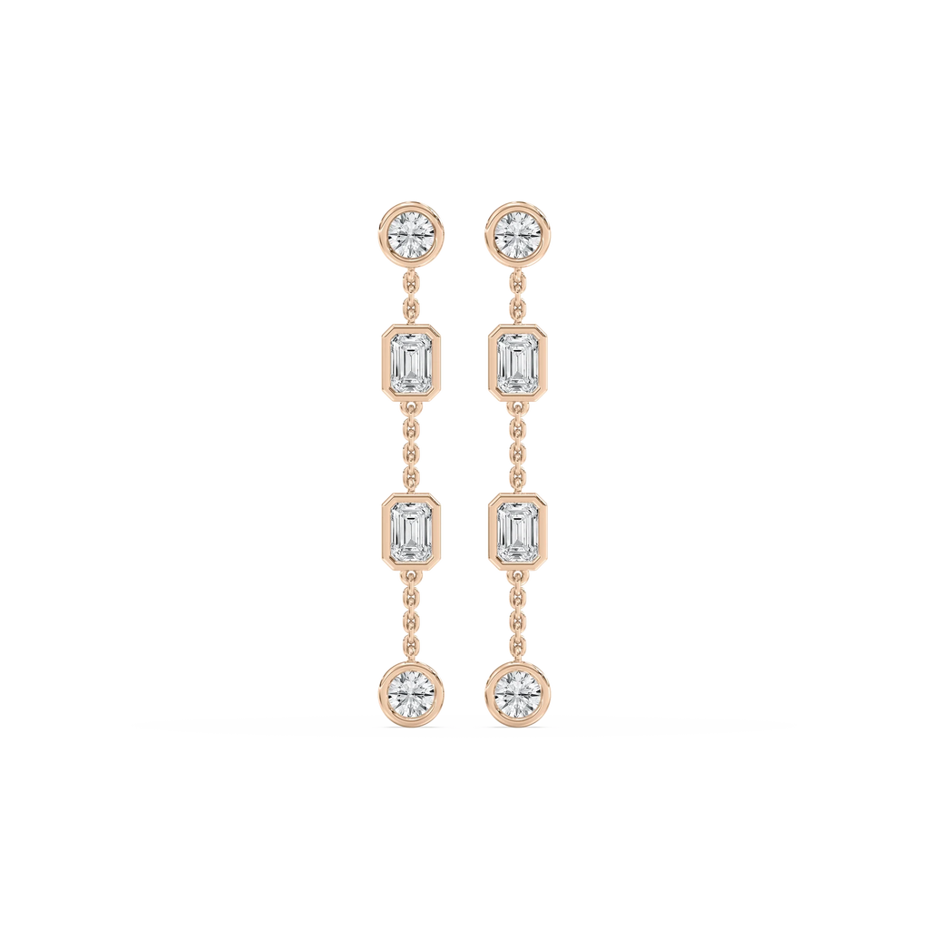 2 ctw Emerald and Round LGD Station Dangle Earrings - 14K Rose Gold