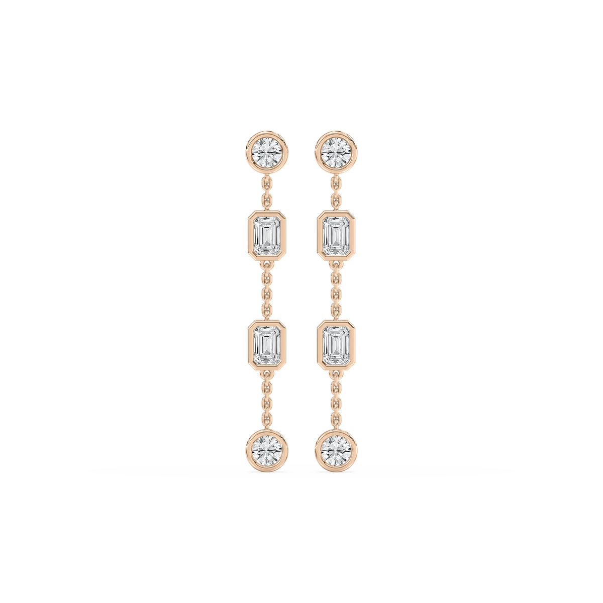 2 ctw Emerald and Round LGD Station Dangle Earrings - 14K Rose Gold