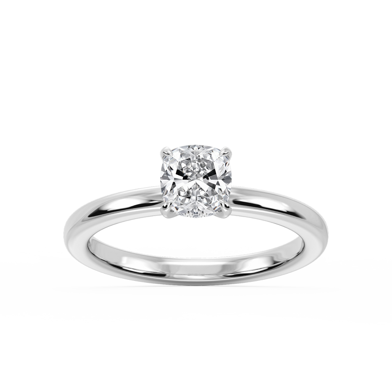 Donna Cushion LGD Claw Prong Hidden Halo Engagement Ring - 14K White Gold / 1 ct / F-VS2