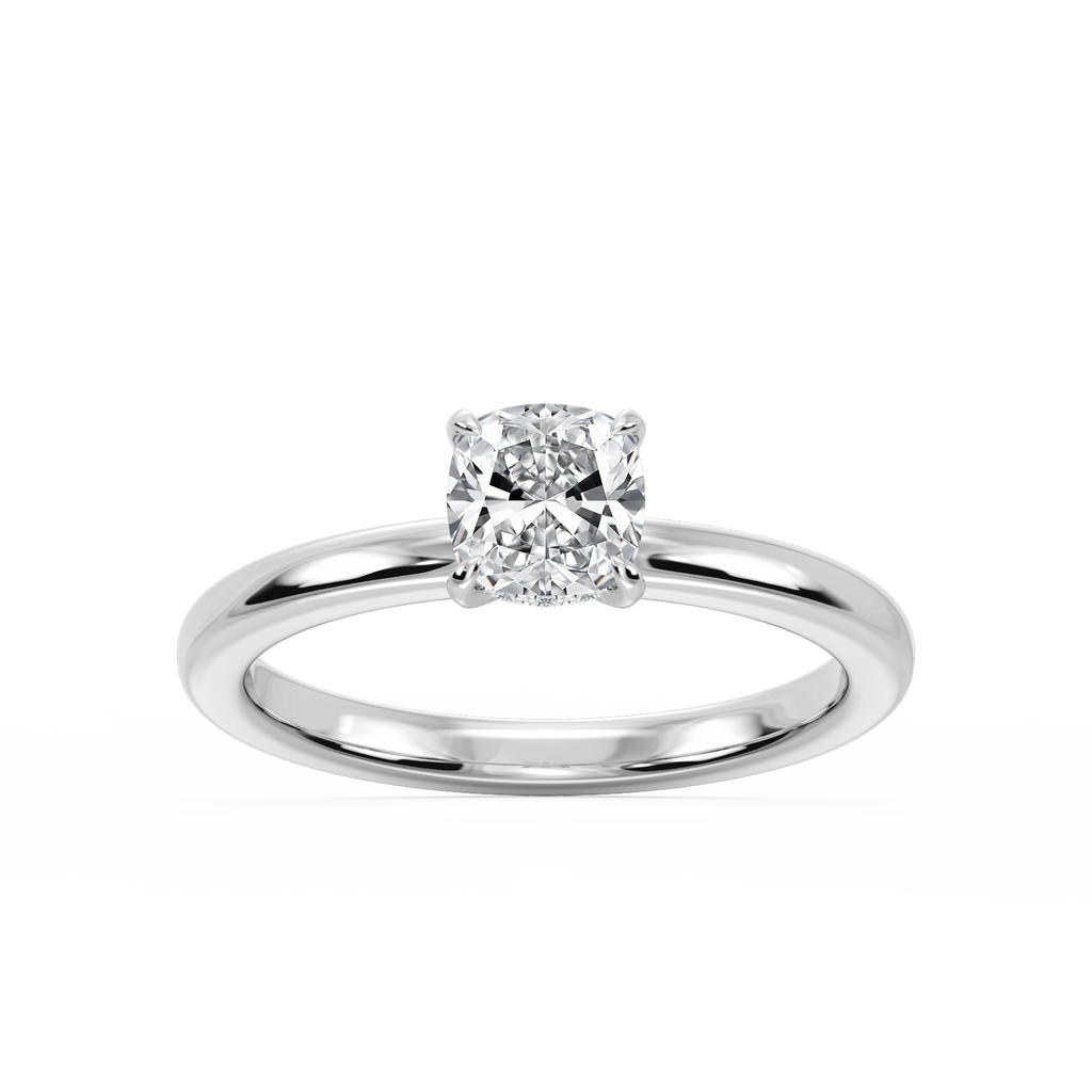 Donna Cushion LGD Claw Prong Hidden Halo Engagement Ring - 14K White Gold / 2 ct / F-VS2