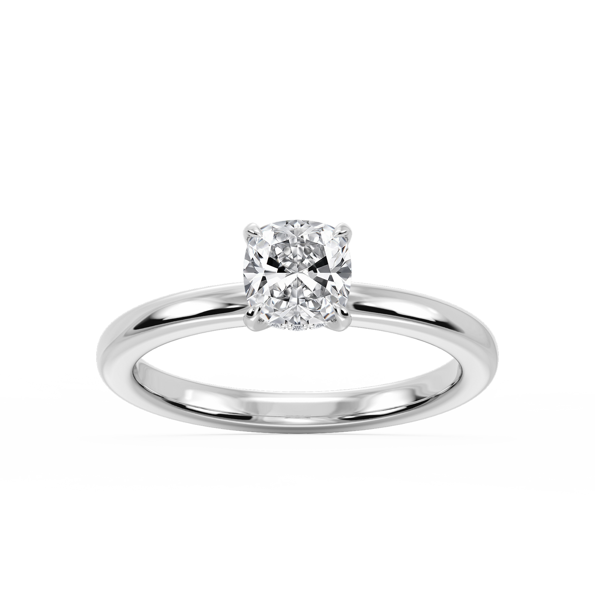 Donna Cushion LGD Claw Prong Hidden Halo Engagement Ring - 14K White Gold / 2 ct / F-VS2