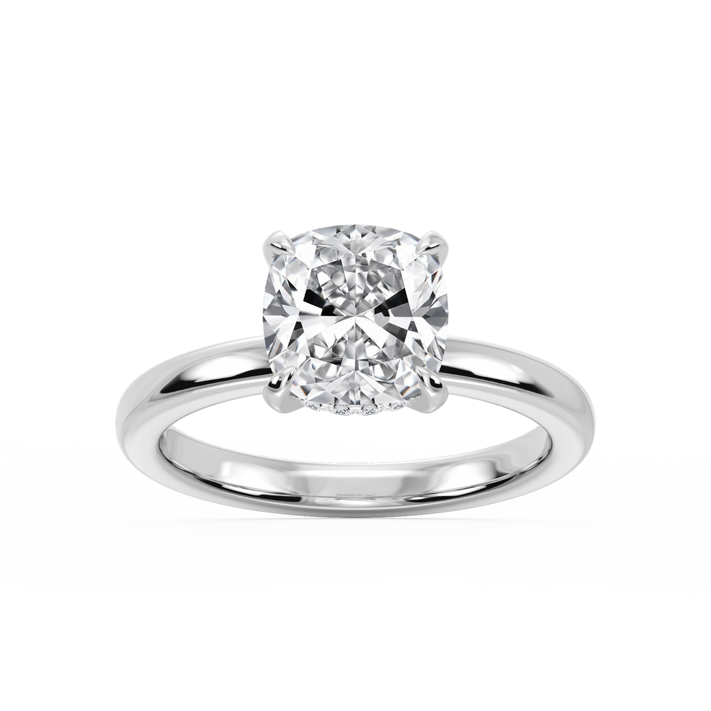 Donna Cushion LGD Claw Prong Hidden Halo Engagement Ring - 14K White Gold / 4 ct / F-VS2