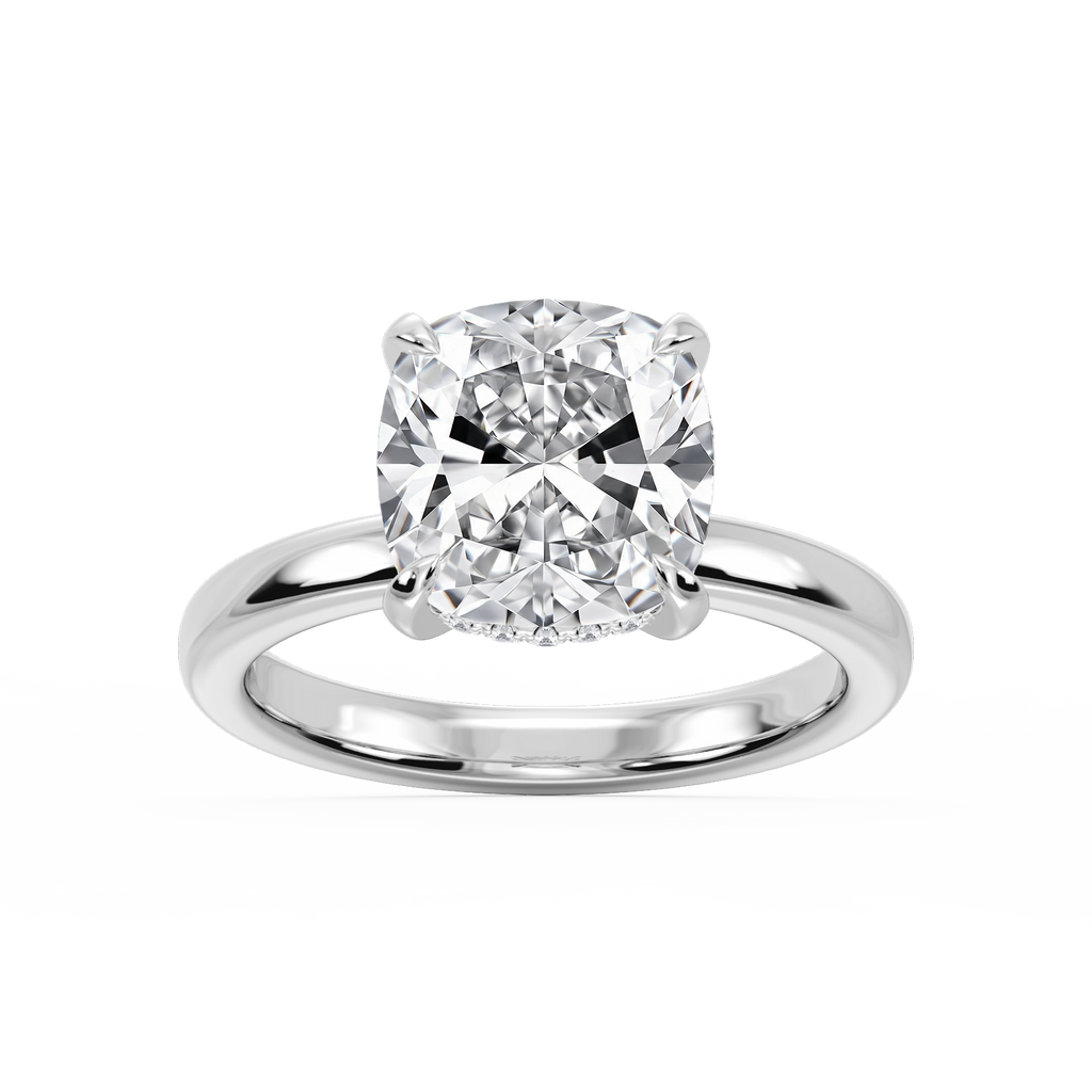 Donna Cushion LGD Claw Prong Hidden Halo Engagement Ring - 14K White Gold / 5 ct / F-VS2