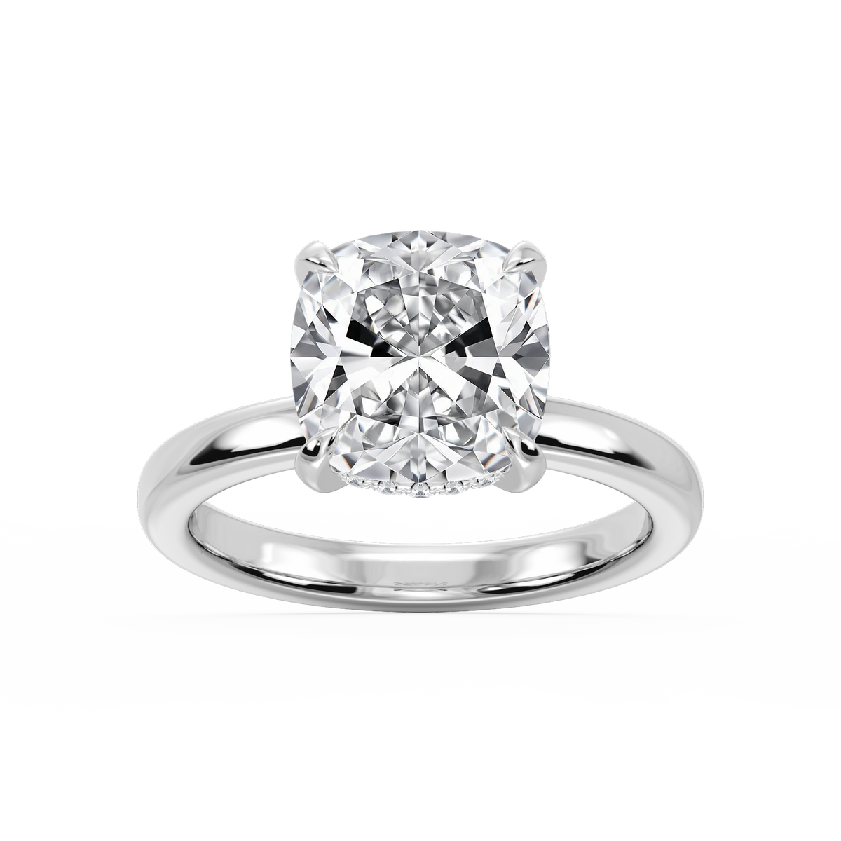 Donna Cushion LGD Claw Prong Hidden Halo Engagement Ring - 14K White Gold / 5 ct / F-VS2