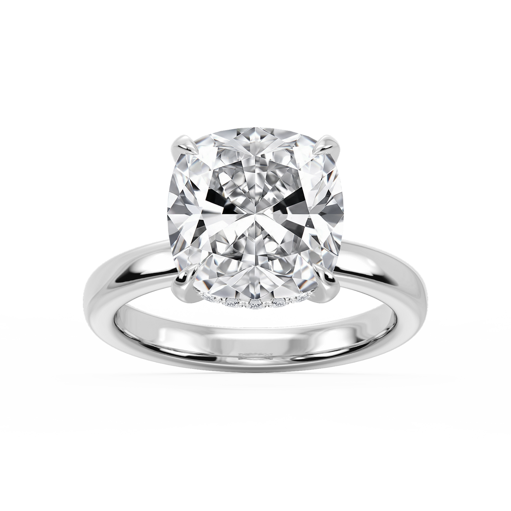 Donna Cushion LGD Claw Prong Hidden Halo Engagement Ring - 14K White Gold / 7 ct / F-VS2