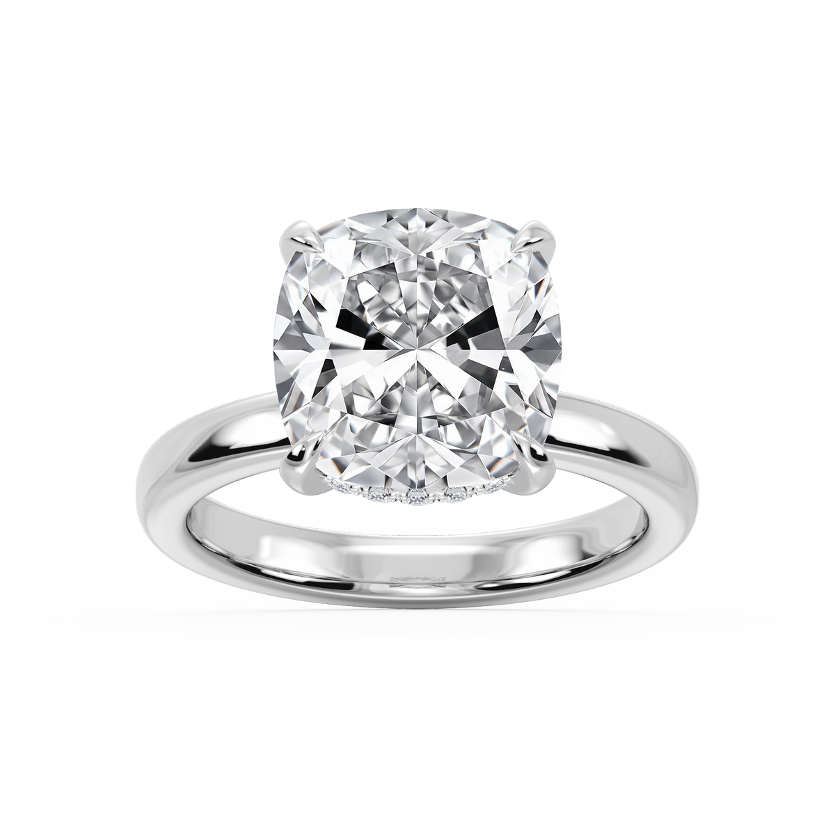 Donna Cushion LGD Claw Prong Hidden Halo Engagement Ring - 14K White Gold / 7 ct / F-VS2