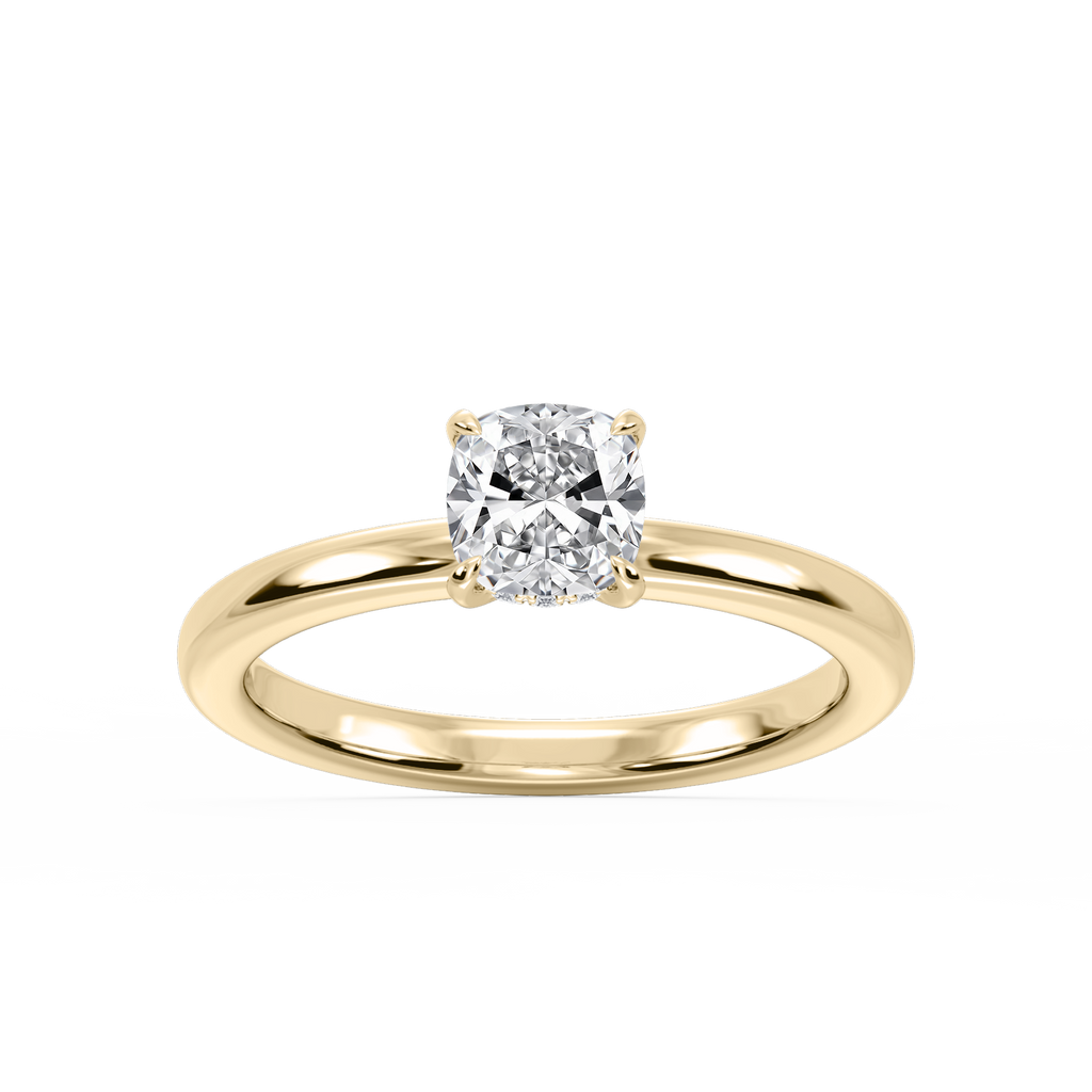 Donna Cushion LGD Claw Prong Hidden Halo Engagement Ring - 14K Yellow Gold / 1 ct / F-VS2