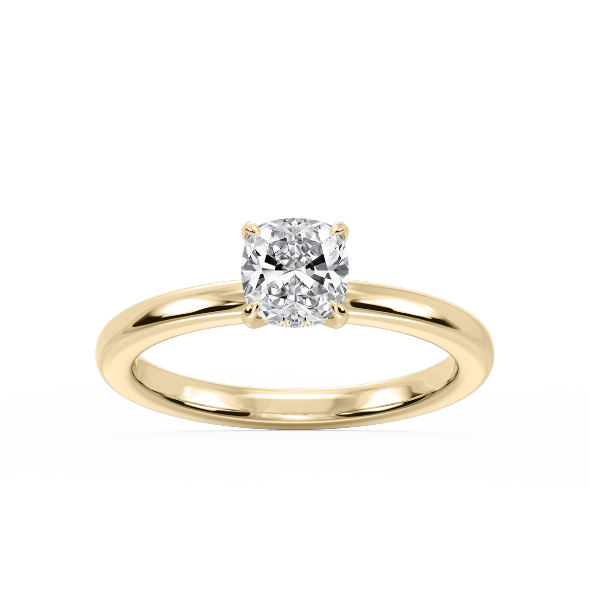 Donna Cushion LGD Claw Prong Hidden Halo Engagement Ring - 14K Yellow Gold / 2 ct / F-VS2