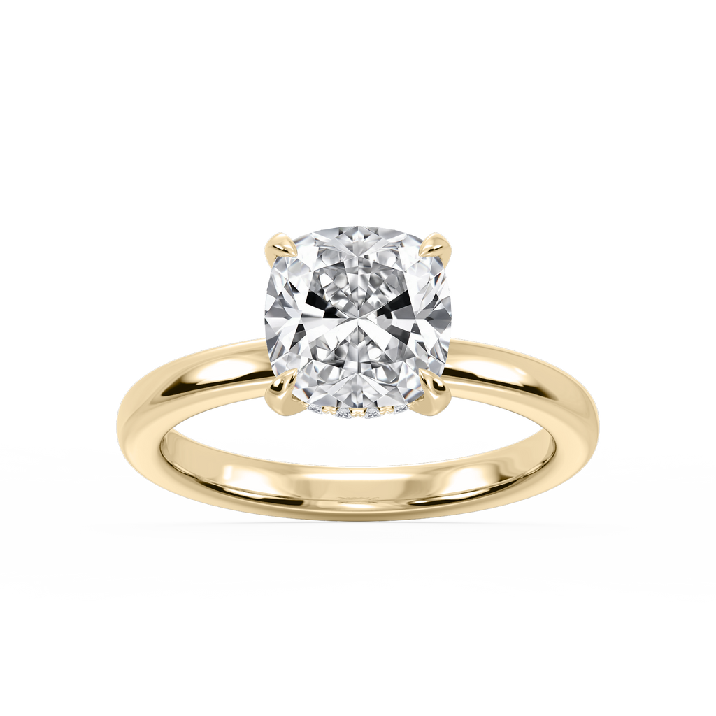Donna Cushion LGD Claw Prong Hidden Halo Engagement Ring - 14K Yellow Gold / 3 ct / F-VS2