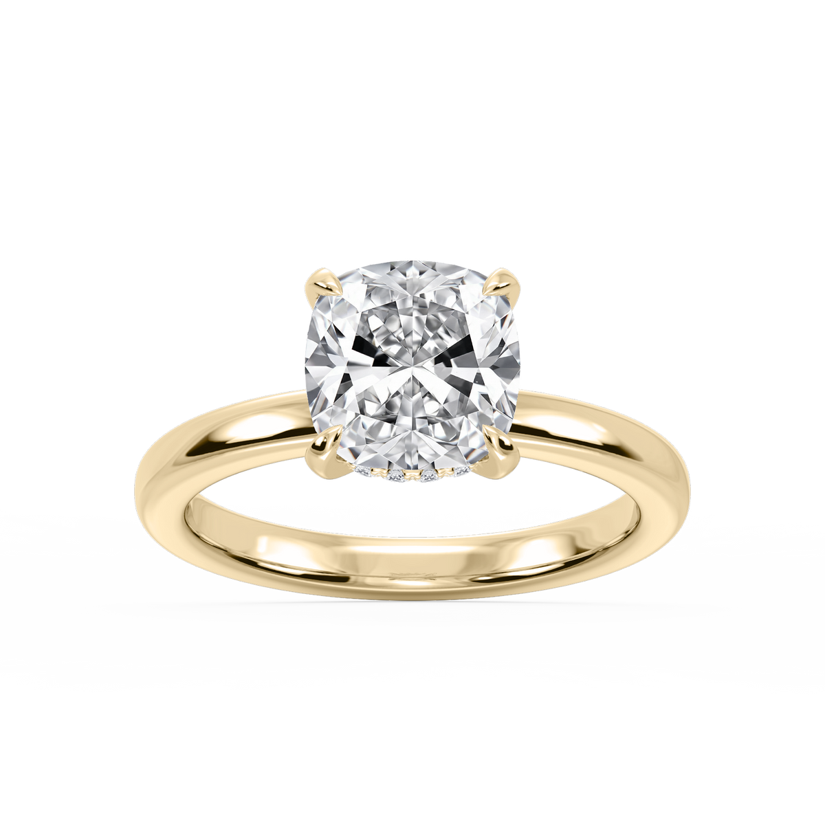 Donna Cushion LGD Claw Prong Hidden Halo Engagement Ring - 14K Yellow Gold / 4 ct / F-VS2