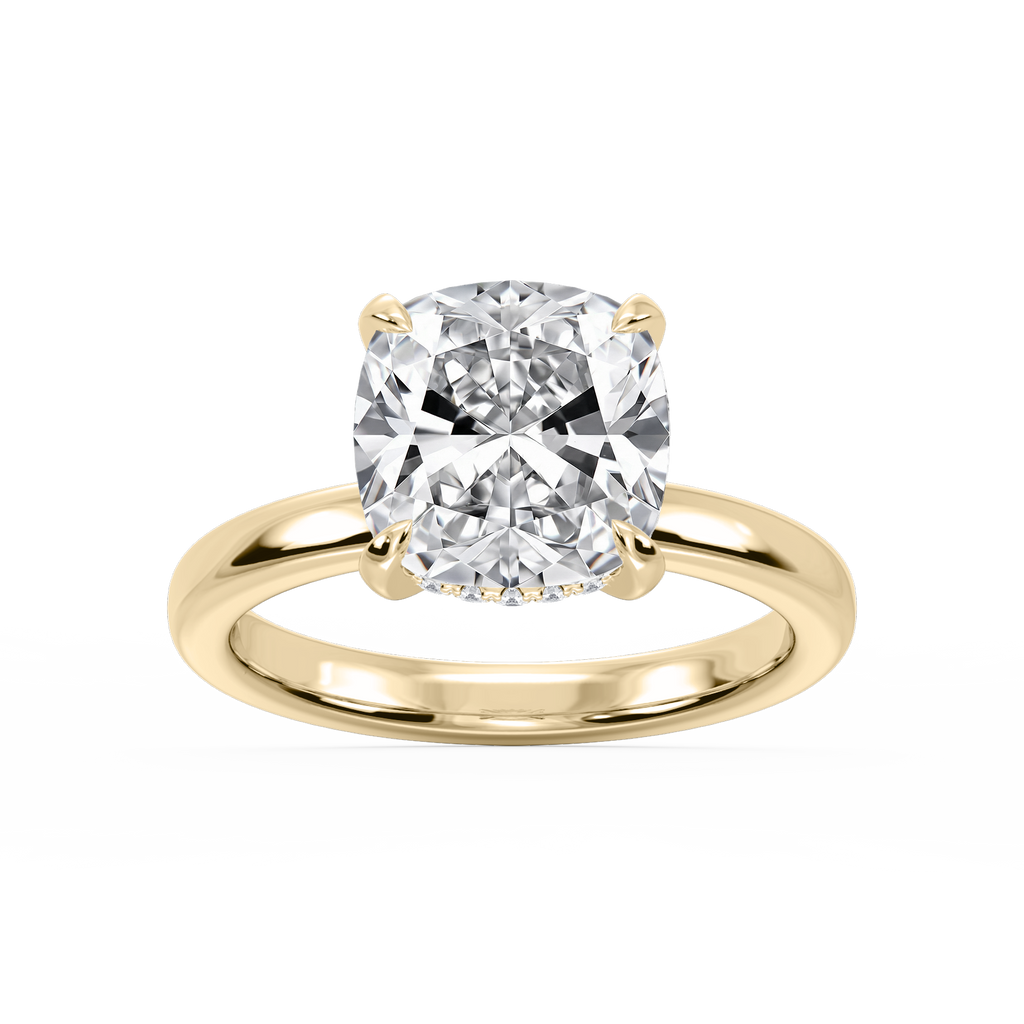 Donna Cushion LGD Claw Prong Hidden Halo Engagement Ring - 14K Yellow Gold / 5 ct / F-VS2