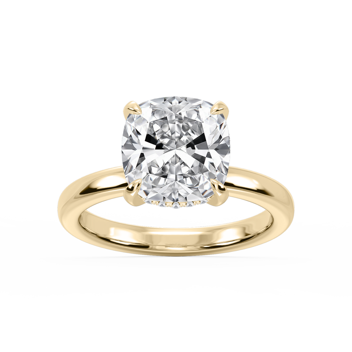 Donna Cushion LGD Claw Prong Hidden Halo Engagement Ring - 14K Yellow Gold / 6 ct / F-VS2