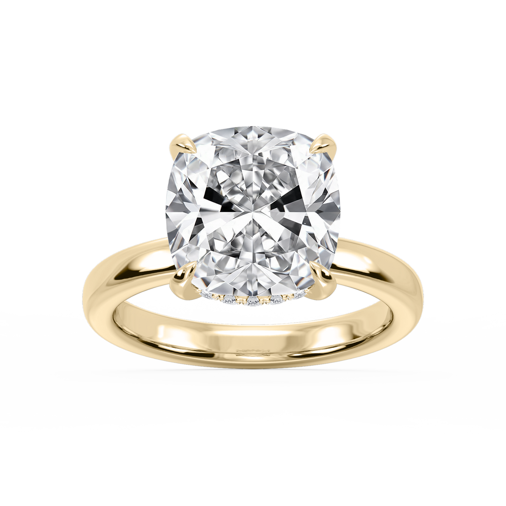 Donna Cushion LGD Claw Prong Hidden Halo Engagement Ring - 14K Yellow Gold / 7 ct / F-VS2