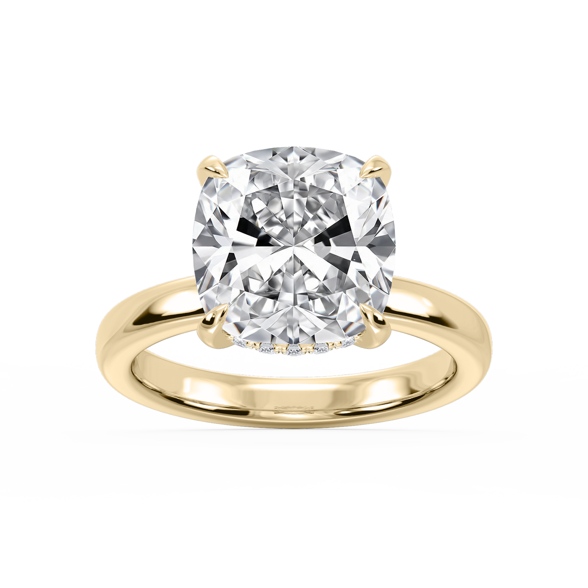 Donna Cushion LGD Claw Prong Hidden Halo Engagement Ring - 14K Yellow Gold / 7 ct / F-VS2