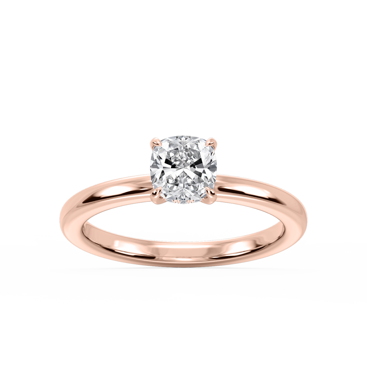 Donna Cushion LGD Claw Prong Hidden Halo Engagement Ring - 14K Rose Gold / 1 ct / F-VS2