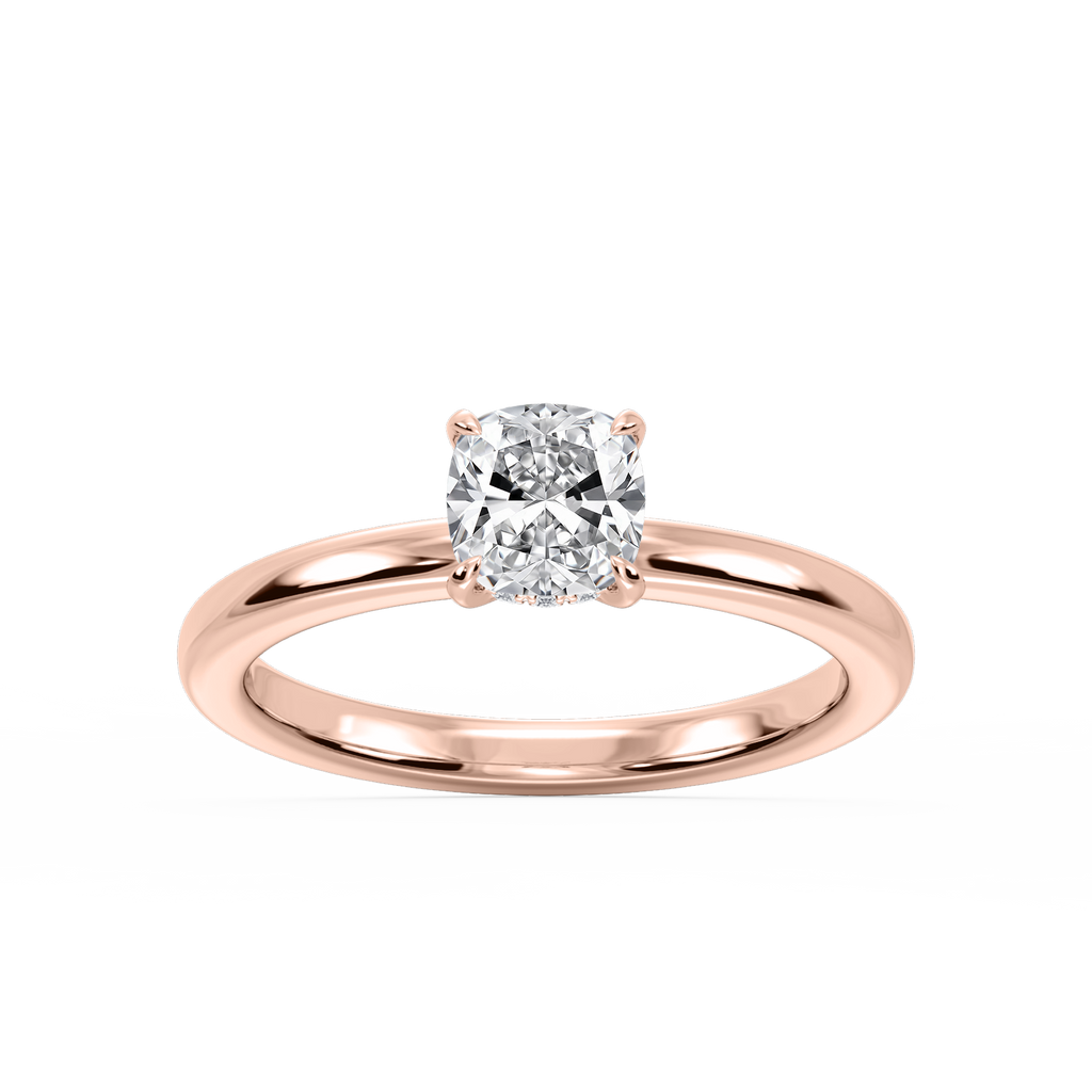 Donna Cushion LGD Claw Prong Hidden Halo Engagement Ring - 14K Rose Gold / 2 ct / F-VS2