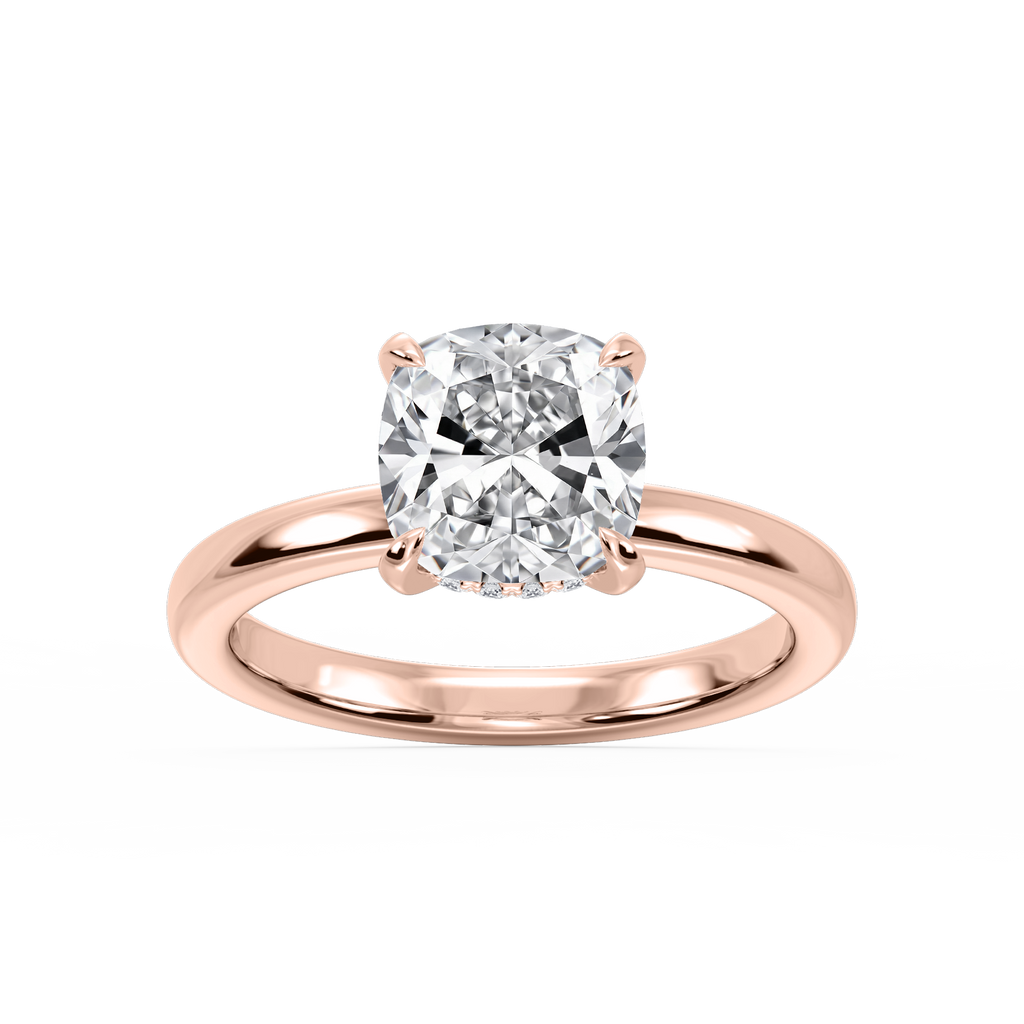 Donna Cushion LGD Claw Prong Hidden Halo Engagement Ring - 14K Rose Gold / 3 ct / F-VS2