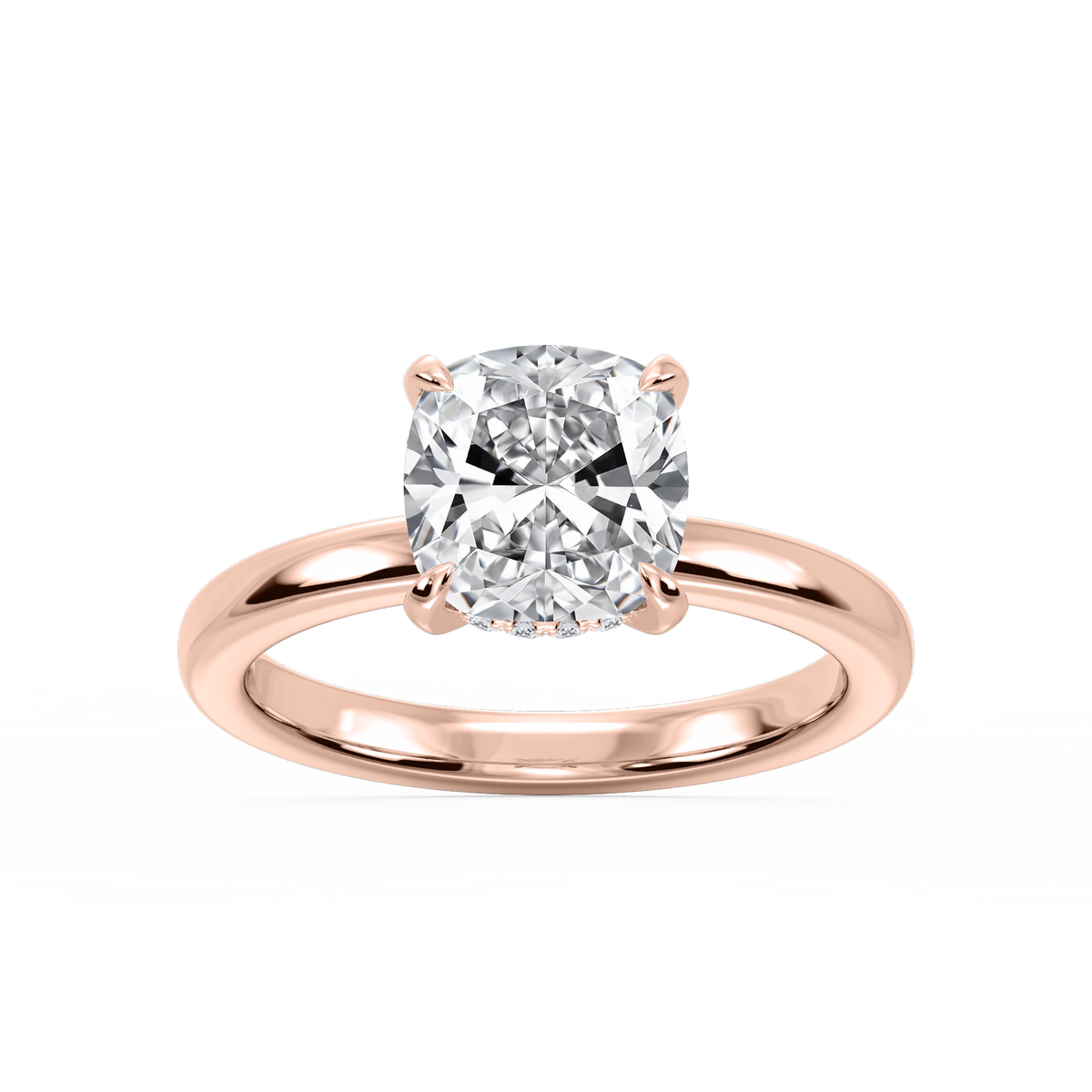 Donna Cushion LGD Claw Prong Hidden Halo Engagement Ring - 14K Rose Gold / 4 ct / F-VS2
