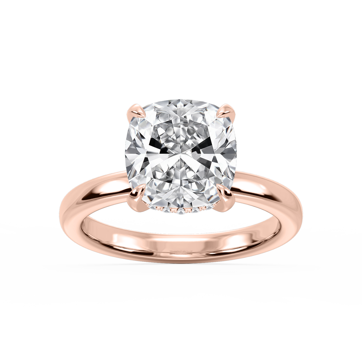 Donna Cushion LGD Claw Prong Hidden Halo Engagement Ring - 14K Rose Gold / 5 ct / F-VS2