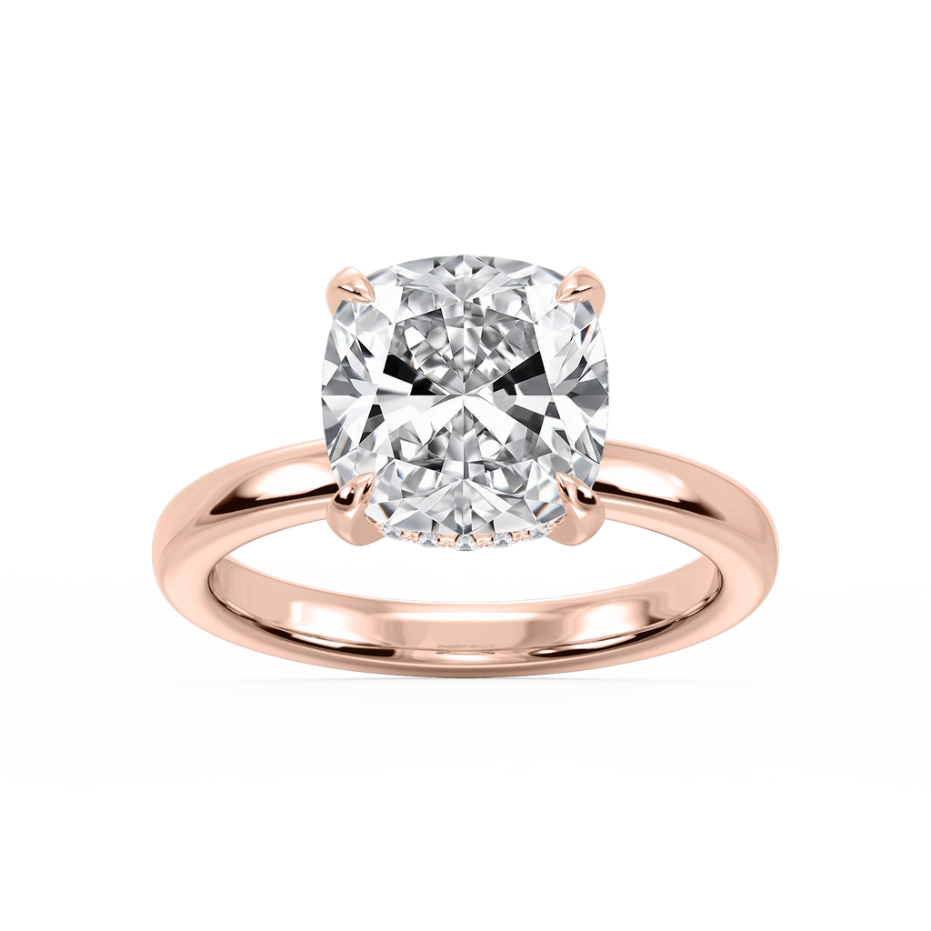Donna Cushion LGD Claw Prong Hidden Halo Engagement Ring - 14K Rose Gold / 6 ct / F-VS2