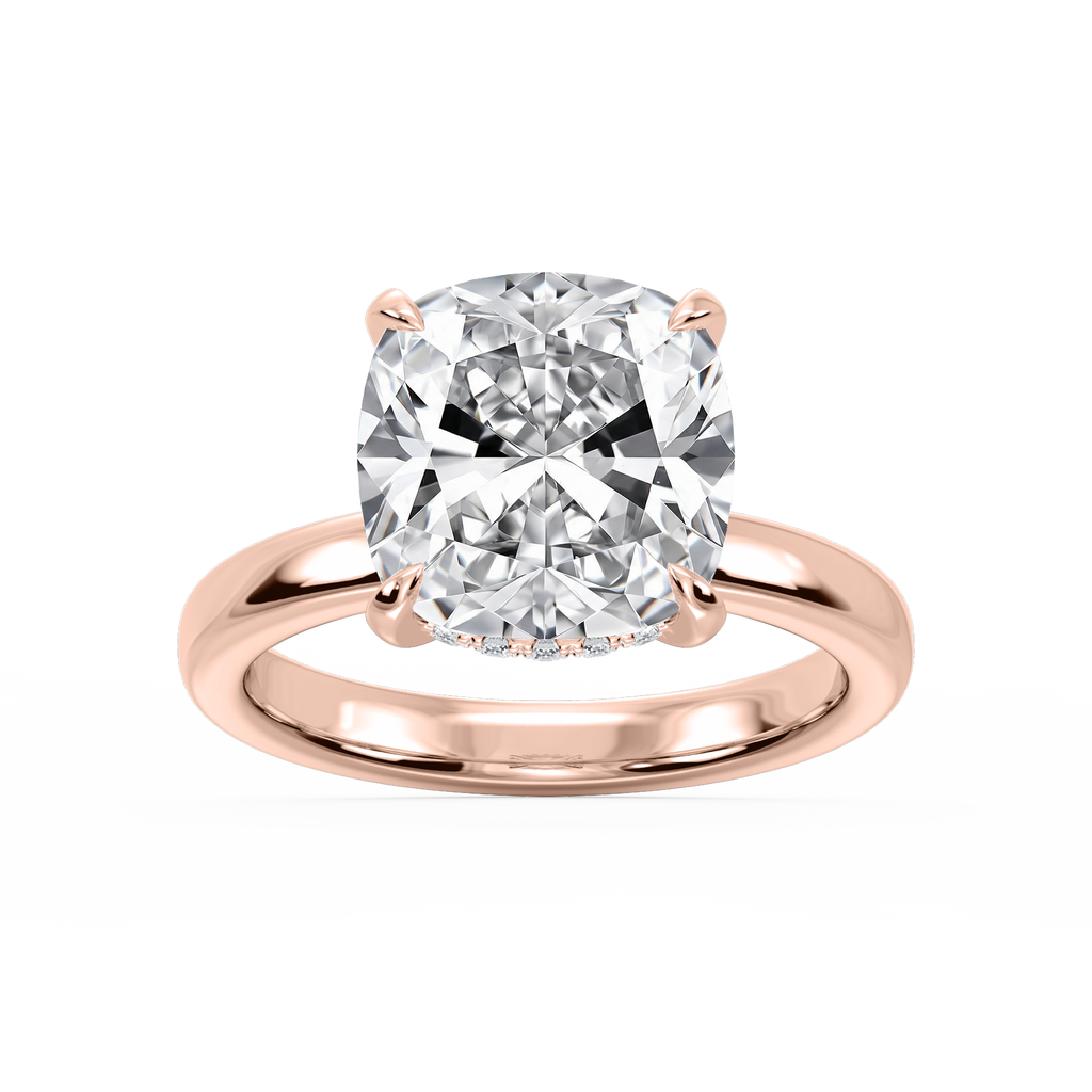 Donna Cushion LGD Claw Prong Hidden Halo Engagement Ring - 14K Rose Gold / 7 ct / F-VS2