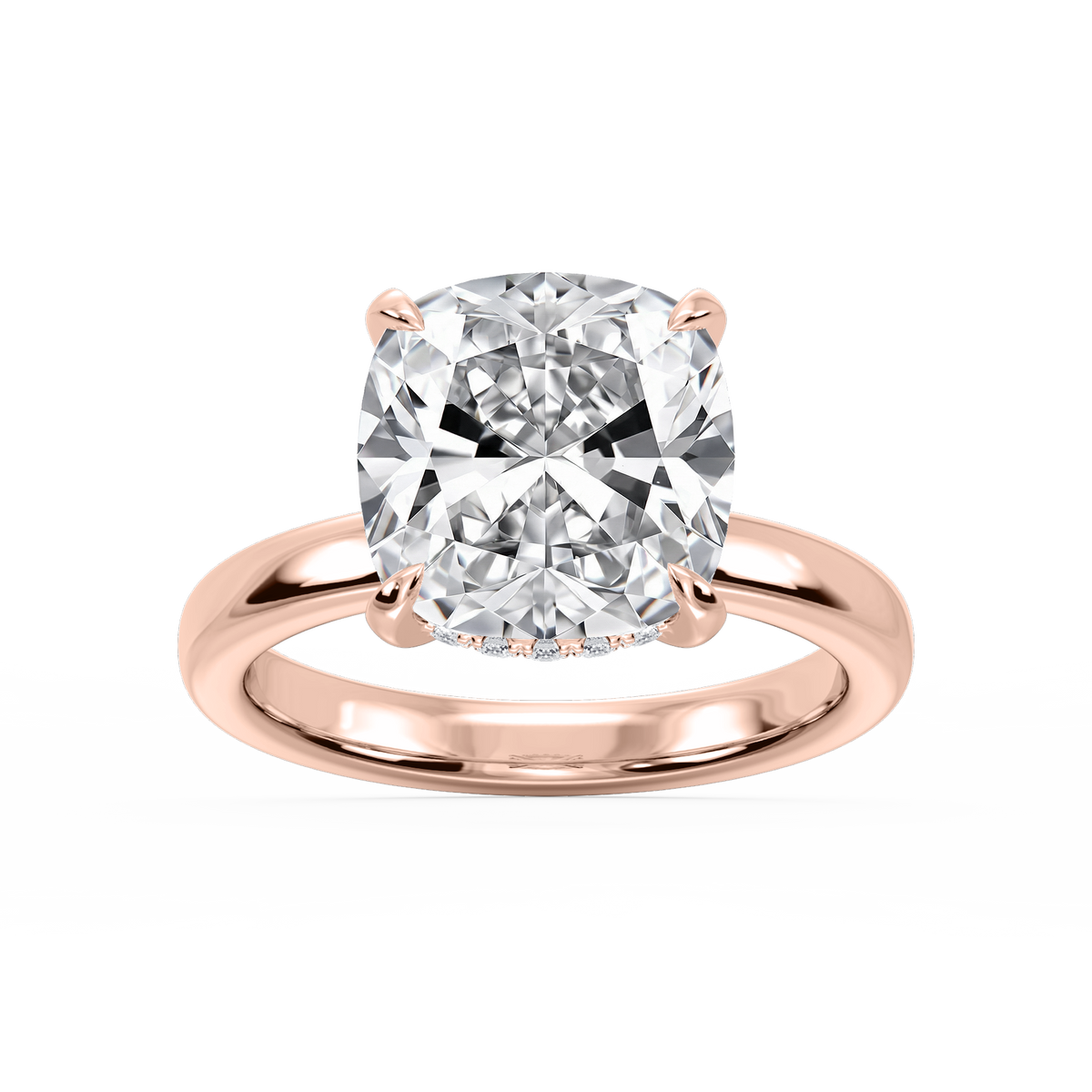 Donna Cushion LGD Claw Prong Hidden Halo Engagement Ring - 14K Rose Gold / 7 ct / F-VS2