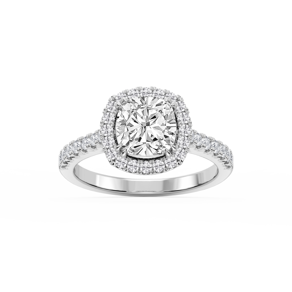 Doris Cushion LGD Classic Prong Halo Engagement Ring - 14K White Gold
