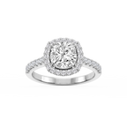 Doris Cushion LGD Classic Prong Halo Engagement Ring - 14K White Gold