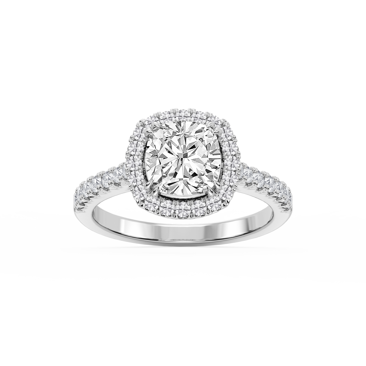 Doris Cushion LGD Classic Prong Halo Engagement Ring - 14K White Gold