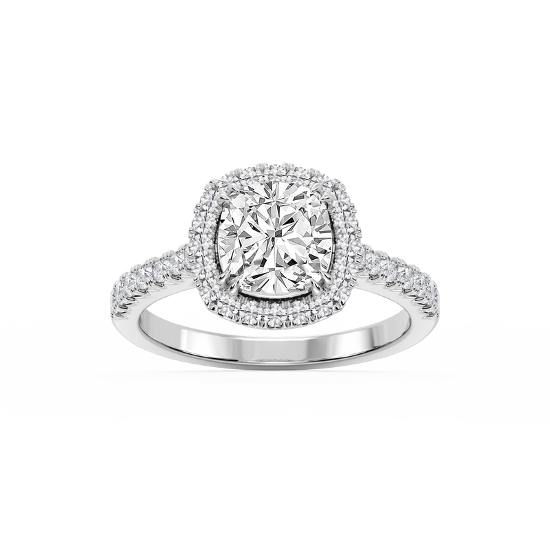 Doris Cushion LGD Classic Prong Halo Engagement Ring - 14K White Gold