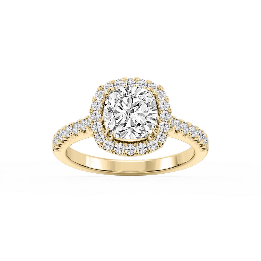 Doris Cushion LGD Classic Prong Halo Engagement Ring - 14K Yellow Gold