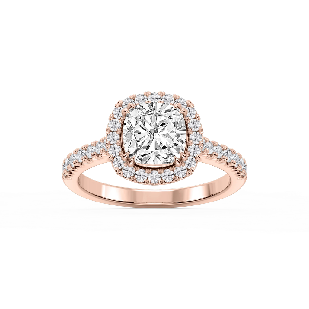 Doris Cushion LGD Classic Prong Halo Engagement Ring - 14K Rose Gold