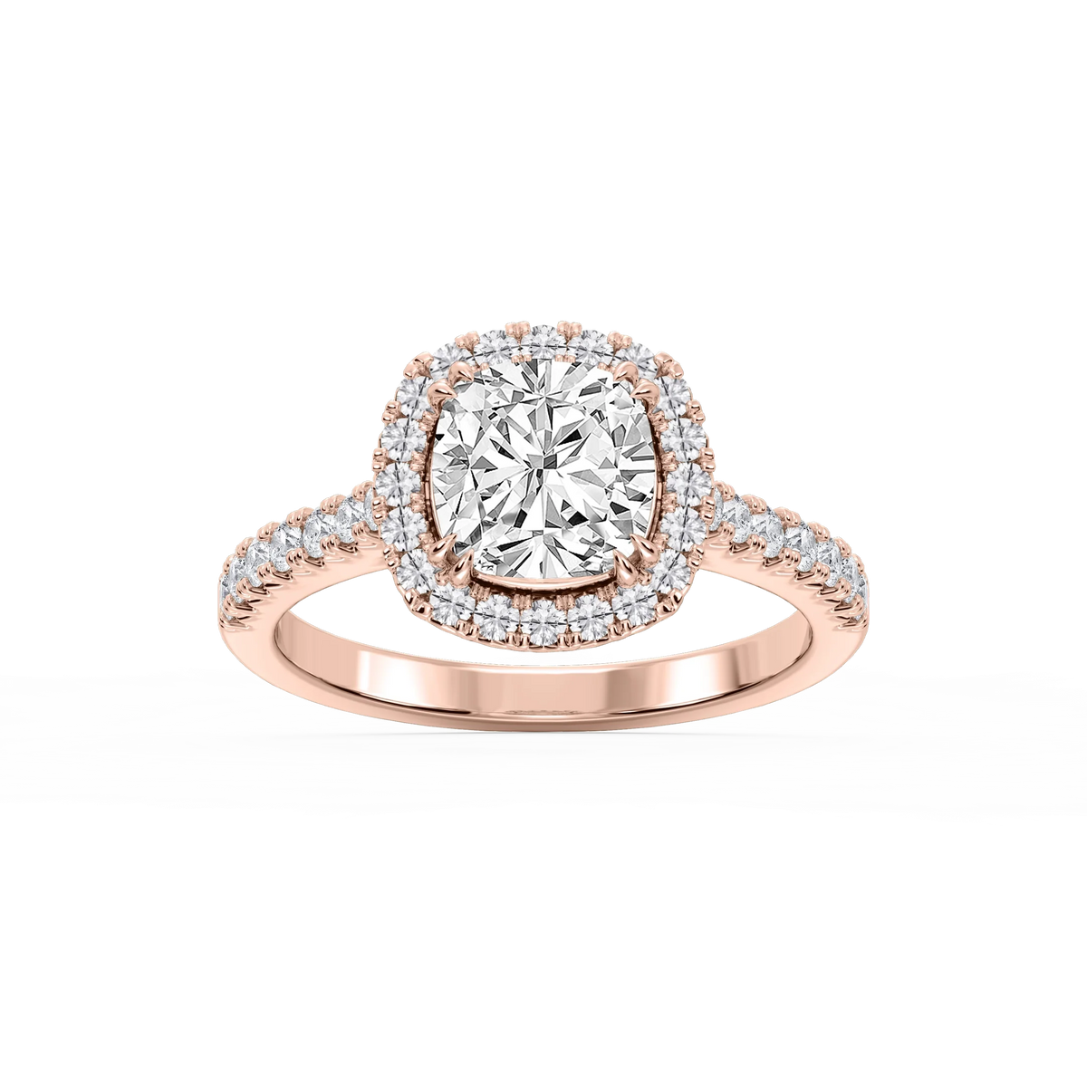 Doris Cushion LGD Classic Prong Halo Engagement Ring - 14K Rose Gold