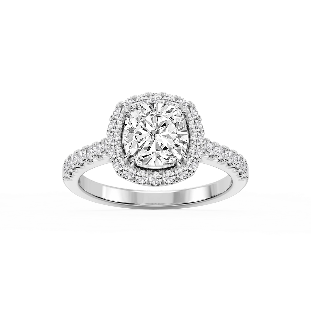 Doris Cushion LGD Classic Prong Halo Engagement Ring - 18K White Gold