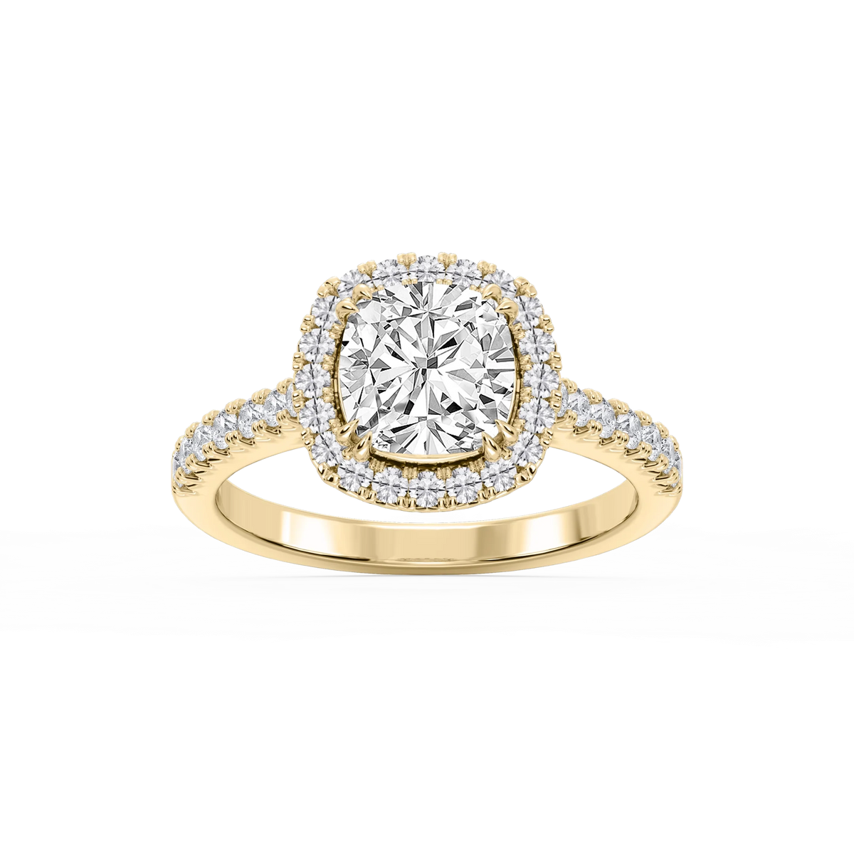 Doris Cushion LGD Classic Prong Halo Engagement Ring - 18K Yellow Gold