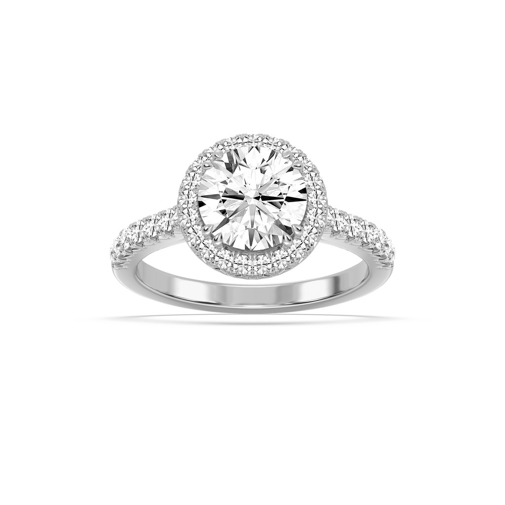 Dorthea 2 ½ ctw Round LGD Classic Prong Set Halo Engagement Ring - 14K White Gold / D-VVS2