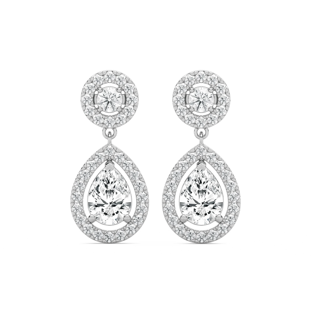 2 ¹/₅  ctw Pear and Round LGD Double Halo Drop Earrings - 14K White Gold