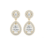2 ¹/₅  ctw Pear and Round LGD Double Halo Drop Earrings - 14K Yellow Gold