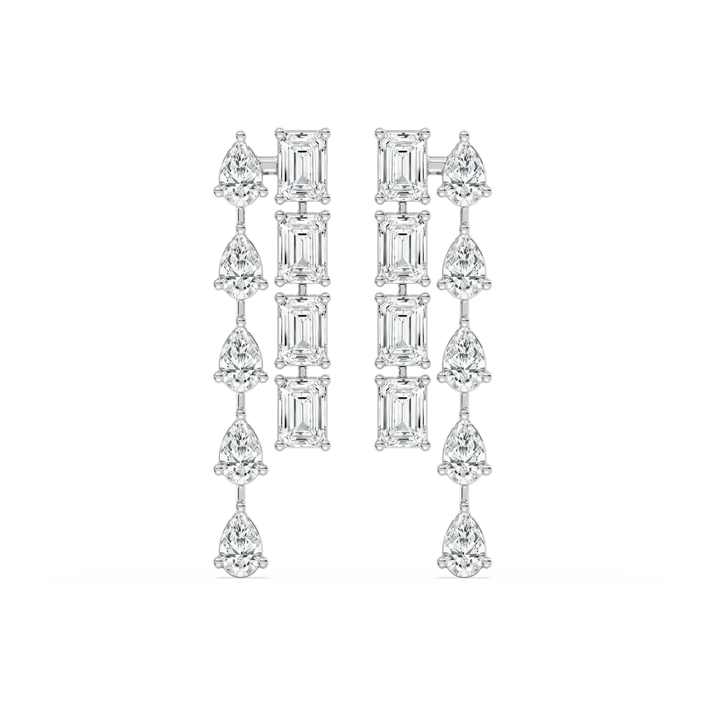 8 ³⁄₅ ctw Pear & Emerald LGD Double Lane Dangle Earrings - Signature Collection - 14K White Gold