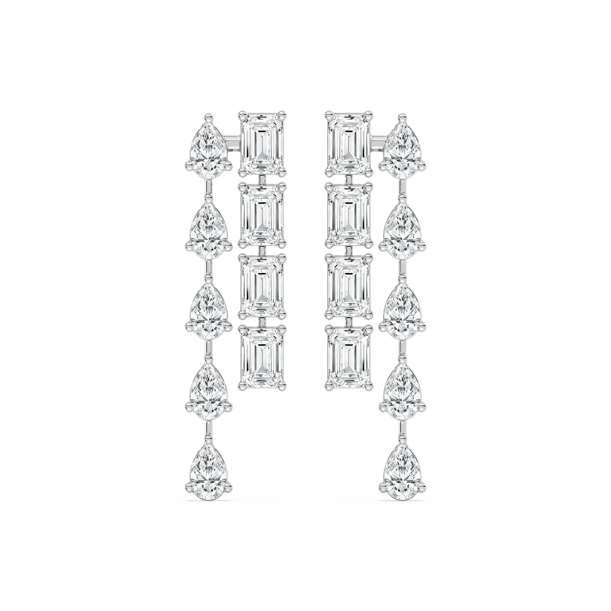 8 ³⁄₅ ctw Pear & Emerald LGD Double Lane Dangle Earrings - Signature Collection - 14K White Gold