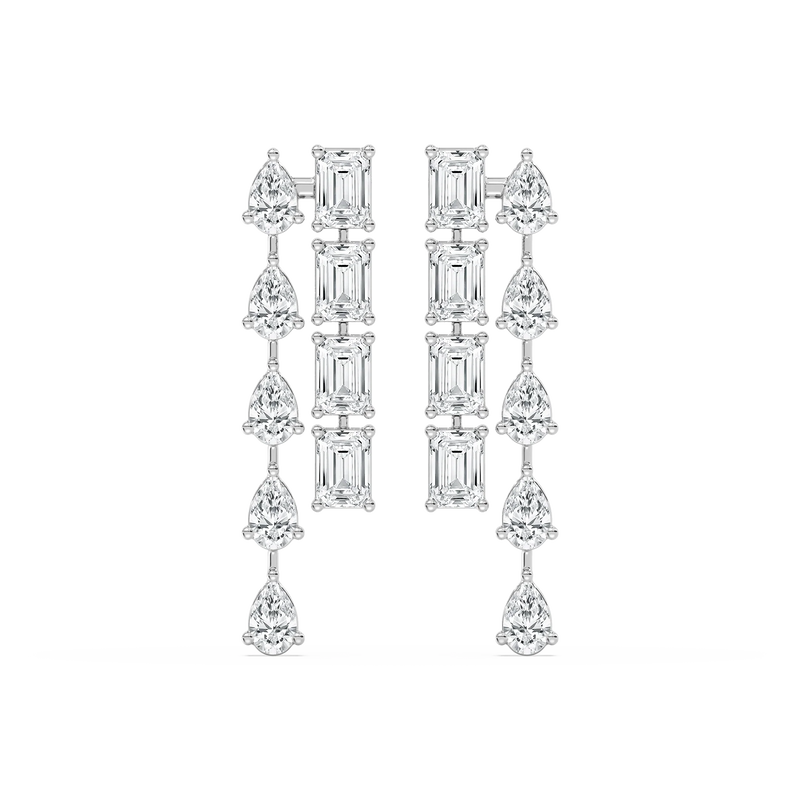 8 ³⁄₅ ctw Pear & Emerald LGD Double Lane Dangle Earrings - Signature Collection - 14K White Gold