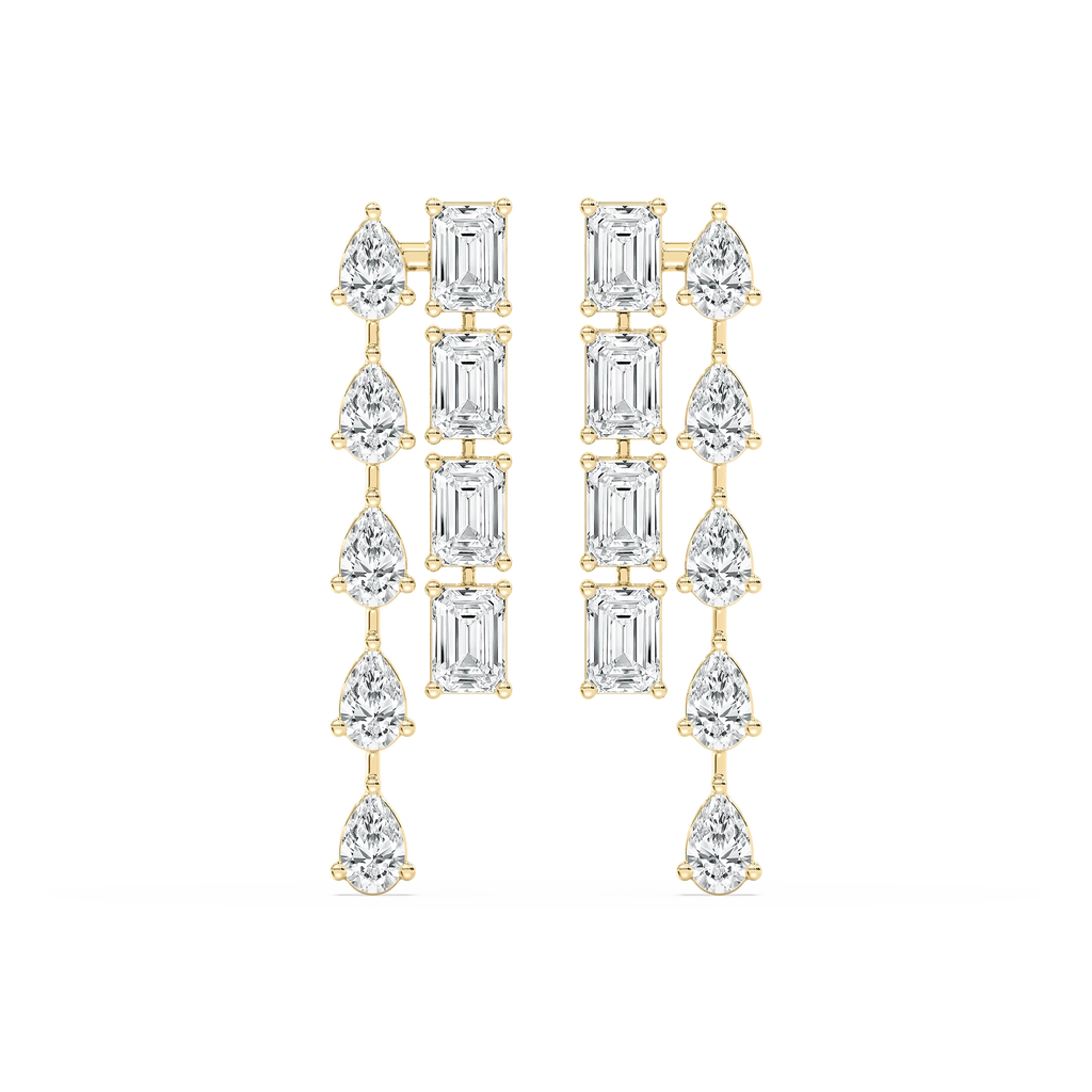 8 ³⁄₅ ctw Pear & Emerald LGD Double Lane Dangle Earrings - Signature Collection - 14K Yellow Gold