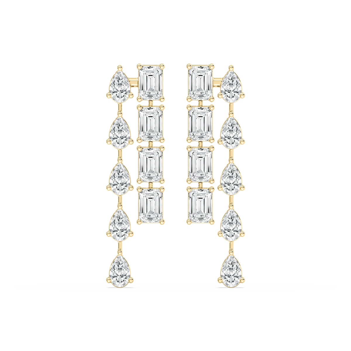 8 ³⁄₅ ctw Pear & Emerald LGD Double Lane Dangle Earrings - Signature Collection - 14K Yellow Gold