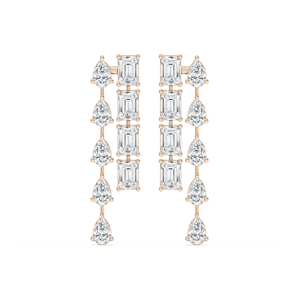 8 ³⁄₅ ctw Pear & Emerald LGD Double Lane Dangle Earrings - Signature Collection - 14K Rose Gold