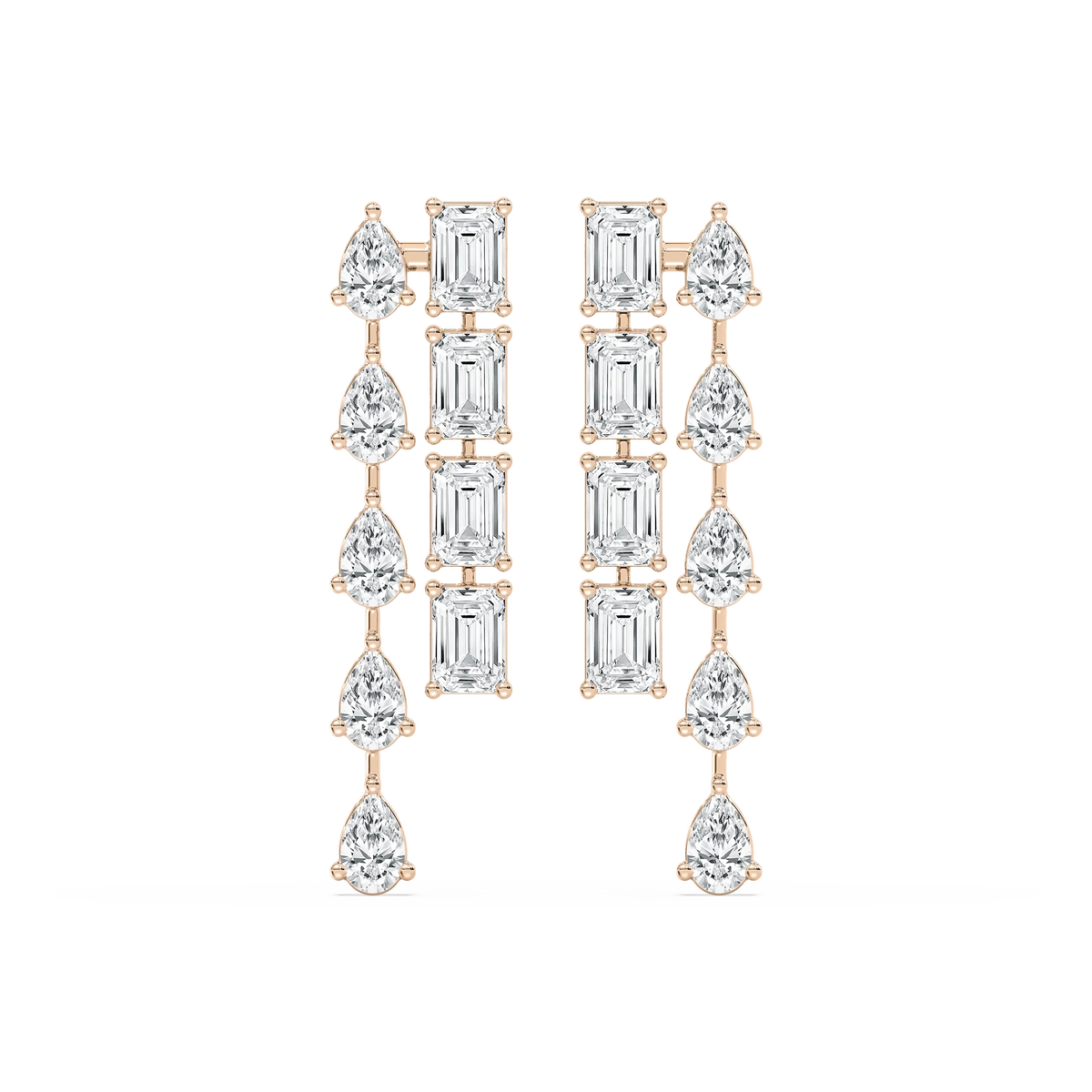 8 ³⁄₅ ctw Pear & Emerald LGD Double Lane Dangle Earrings - Signature Collection - 14K Rose Gold
