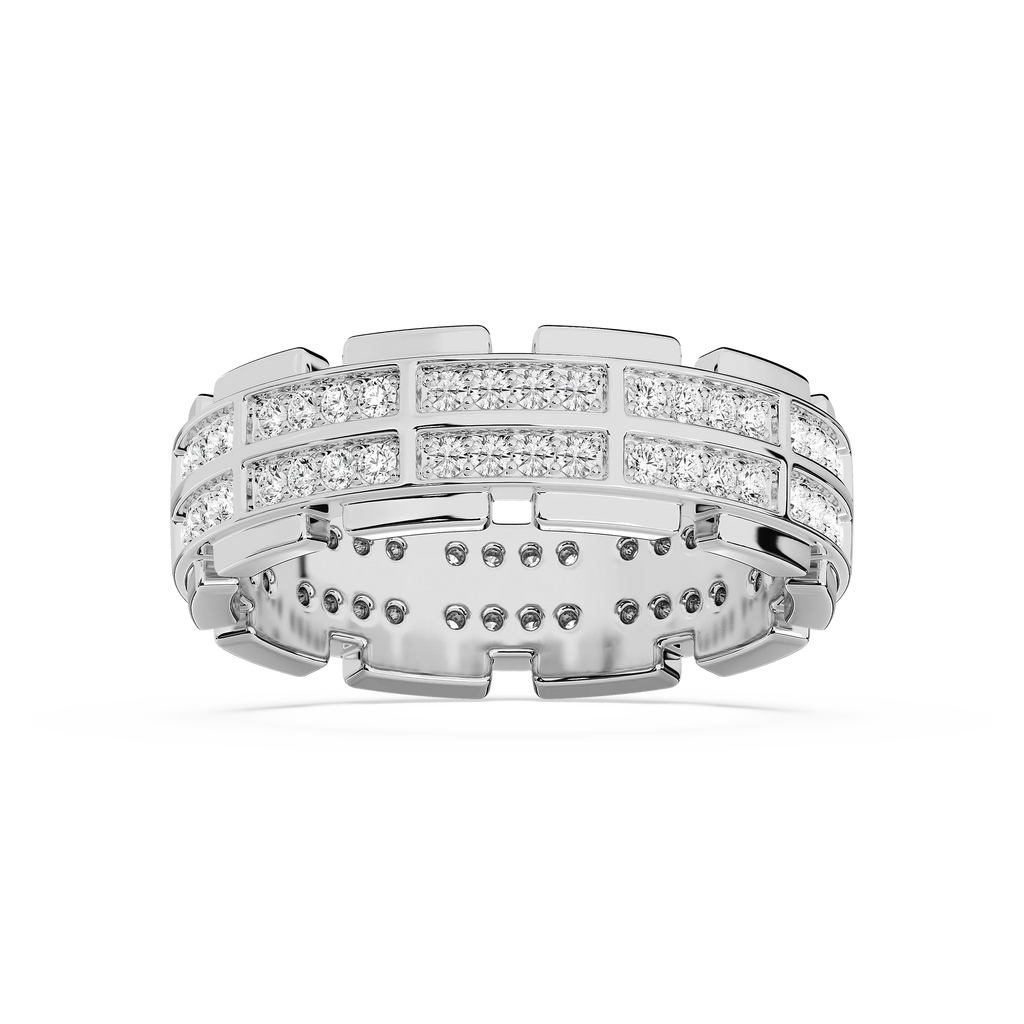 Timothy 1 ctw Round LGD 7.30mm Double Row Channel Mens Wedding Band - 14K White Gold